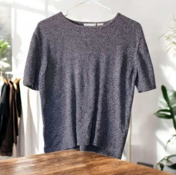 Kim Rogers Sport Gray Short Sleeved Sweater Size Large Petite - Picture 1 of 9